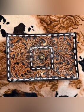 Tooled Floral Leather Bag- Brown & Black